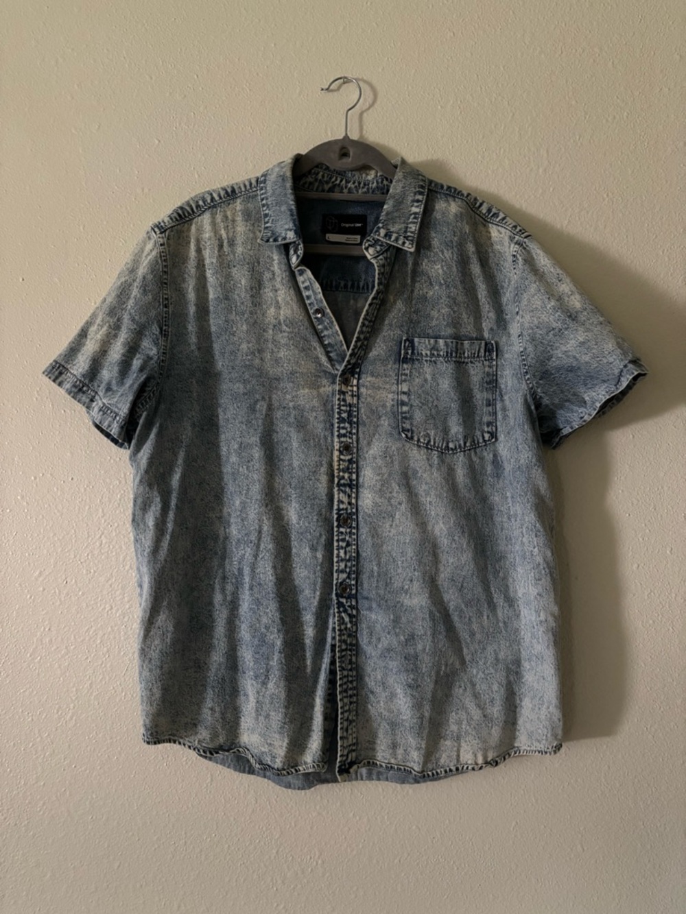 Original Use Men's Acid-Wash Short Sleeve Button-Down Shirt